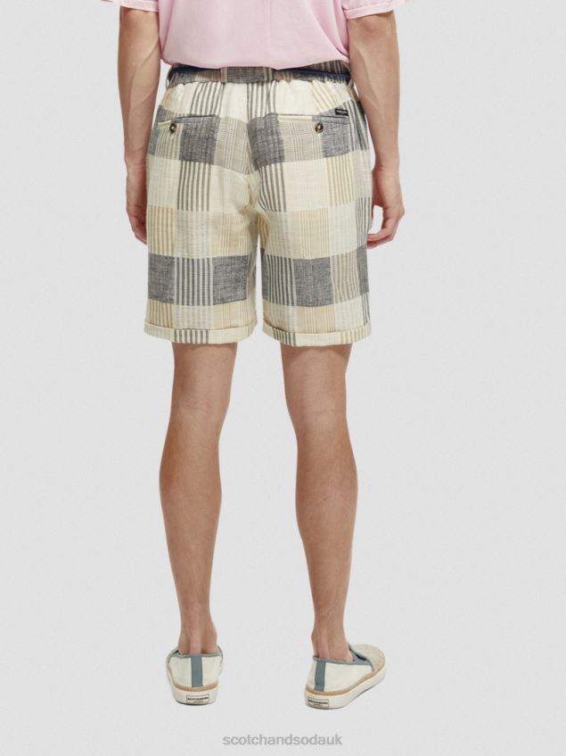Scotch & Soda Men The Twilt Relaxed Fit Pleated Checked Shorts LP48HB609 Clothing Blue Check