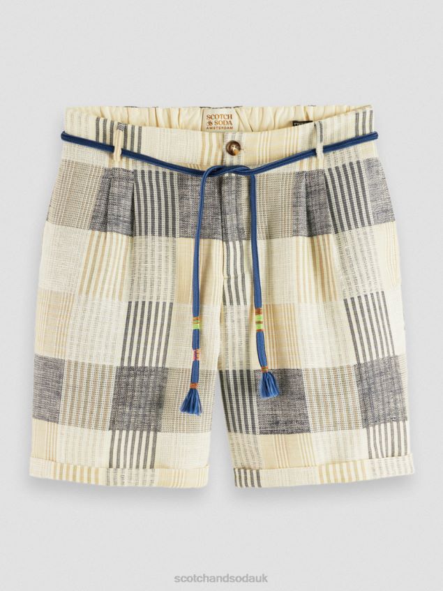 Scotch & Soda Men The Twilt Relaxed Fit Pleated Checked Shorts LP48HB609 Clothing Blue Check