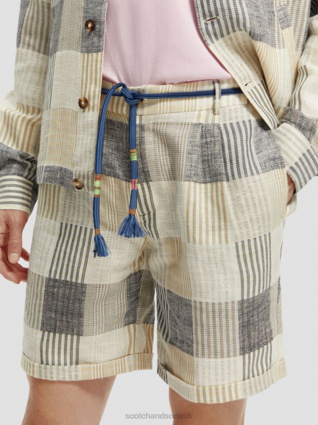 Scotch & Soda Men The Twilt Relaxed Fit Pleated Checked Shorts LP48HB609 Clothing Blue Check