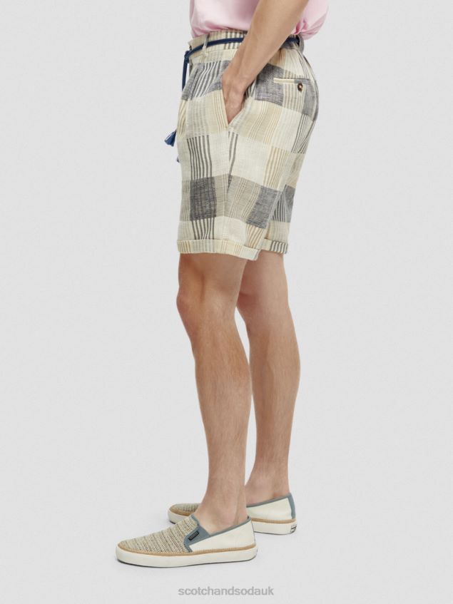 Scotch & Soda Men The Twilt Relaxed Fit Pleated Checked Shorts LP48HB609 Clothing Blue Check