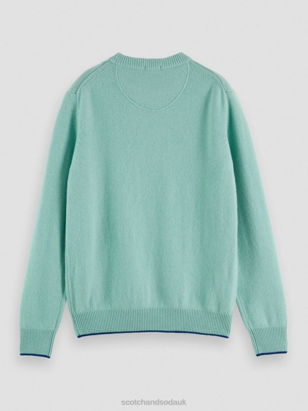 Scotch & Soda Men Contrast Trimmed Cashmere Crewneck Sweater LP48HB637 Clothing Pistachio Melange