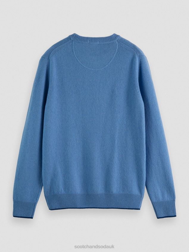 Scotch & Soda Men Contrast Trimmed Cashmere Crewneck Sweater LP48HB638 Clothing Sky Melange