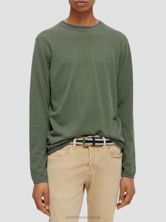 Scotch & Soda Men Contrast-Trimmed Sweater LP48HB653 Clothing Army