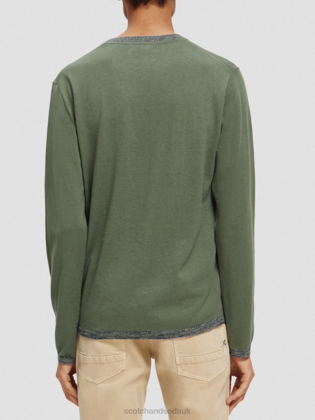 Scotch & Soda Men Contrast-Trimmed Sweater LP48HB653 Clothing Army