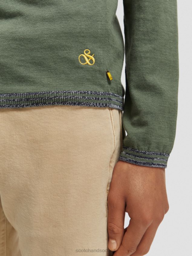 Scotch & Soda Men Contrast-Trimmed Sweater LP48HB653 Clothing Army