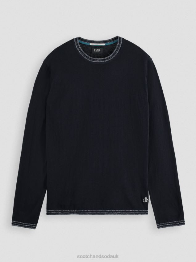 Scotch & Soda Men Contrast-Trimmed Sweater LP48HB654 Clothing Navy