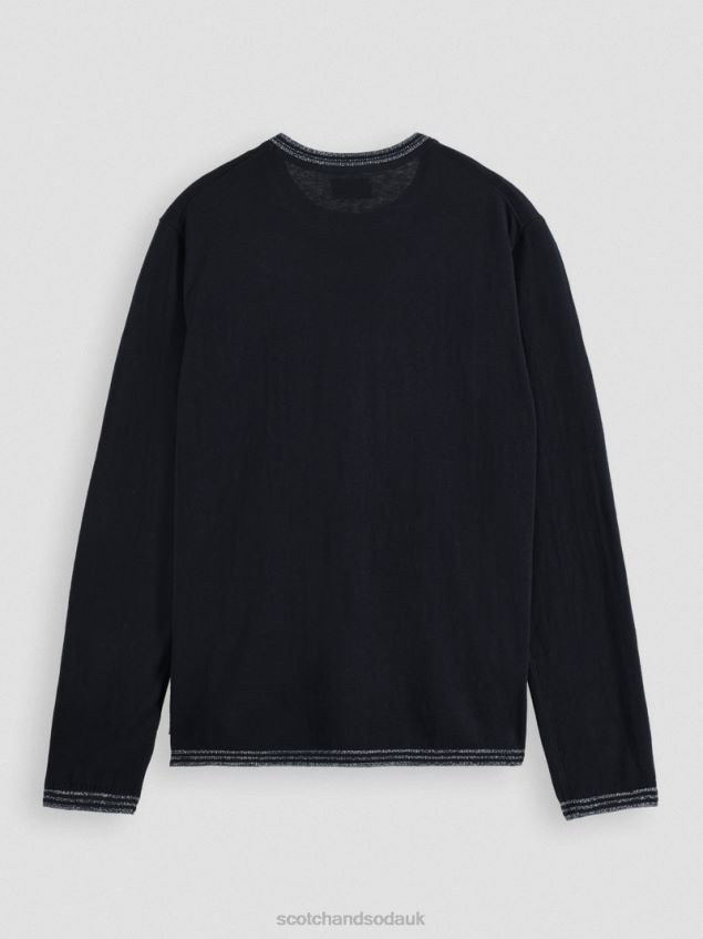 Scotch & Soda Men Contrast-Trimmed Sweater LP48HB654 Clothing Navy