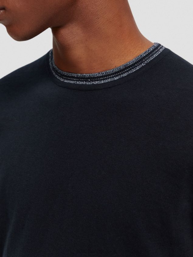 Scotch & Soda Men Contrast-Trimmed Sweater LP48HB654 Clothing Navy