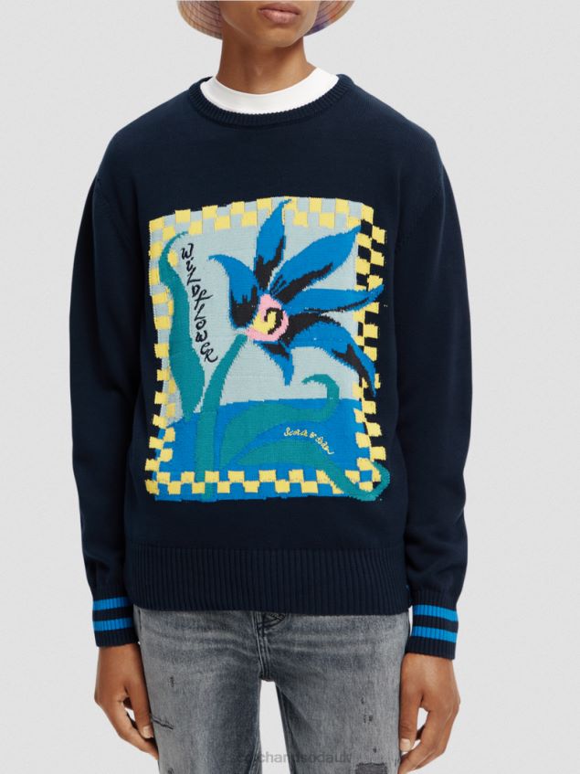 Scotch & Soda Men Intarsia Artwork Organic Sweater LP48HB641 Clothing Combo A