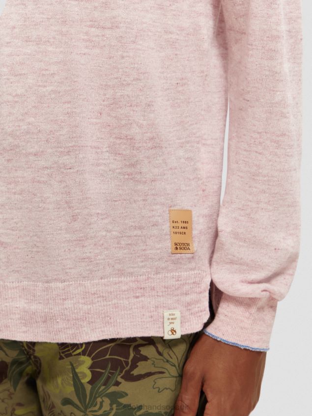 Scotch & Soda Men Linen-Blended Crewneck Sweater LP48HB650 Clothing Stone Pink Melange