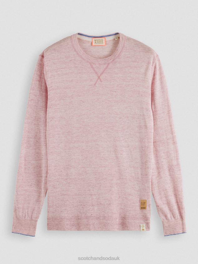 Scotch & Soda Men Linen-Blended Crewneck Sweater LP48HB650 Clothing Stone Pink Melange