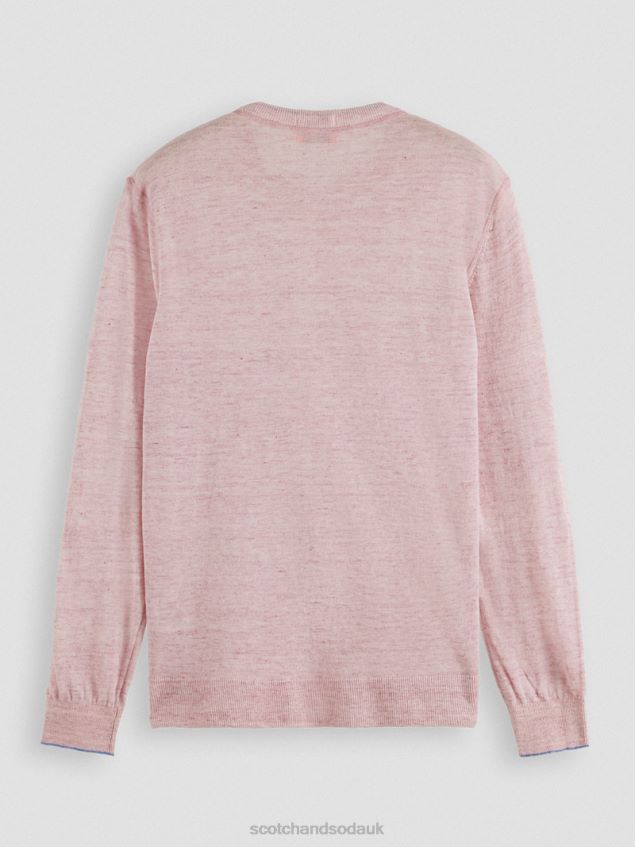 Scotch & Soda Men Linen-Blended Crewneck Sweater LP48HB650 Clothing Stone Pink Melange