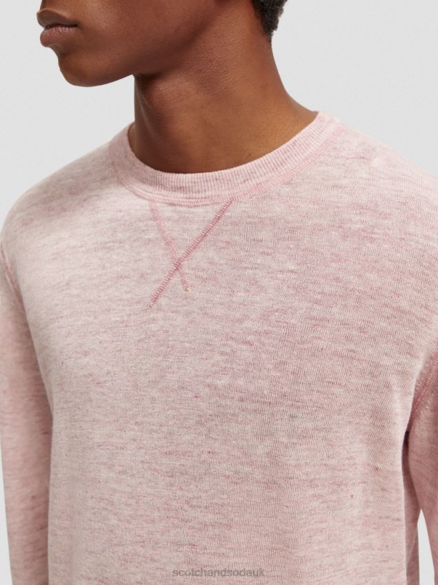 Scotch & Soda Men Linen-Blended Crewneck Sweater LP48HB650 Clothing Stone Pink Melange
