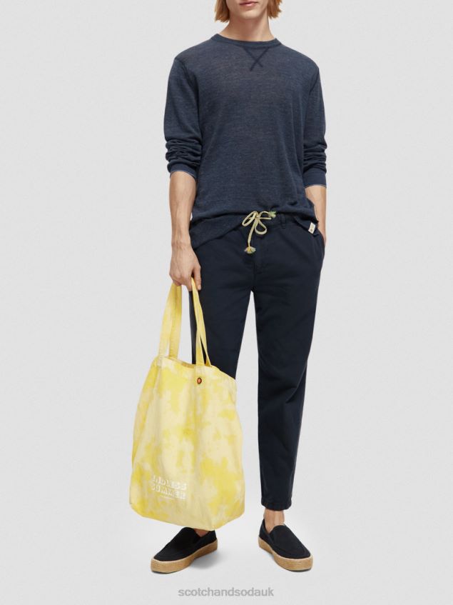 Scotch & Soda Men Linen-Blended Crewneck Sweater LP48HB651 Clothing Navy Melange