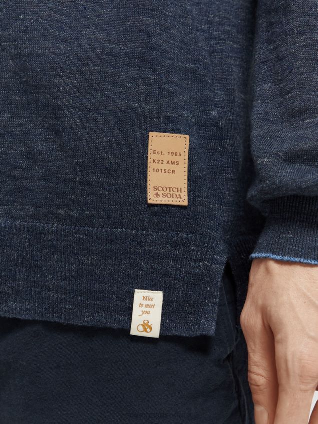 Scotch & Soda Men Linen-Blended Crewneck Sweater LP48HB651 Clothing Navy Melange