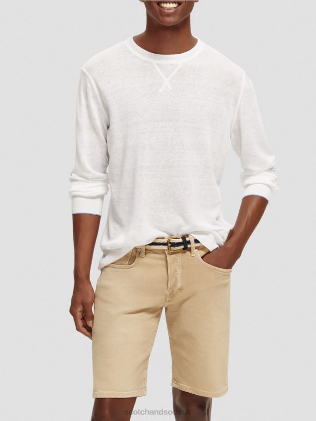 Scotch & Soda Men Linen-Blended Crewneck Sweater LP48HB652 Clothing White