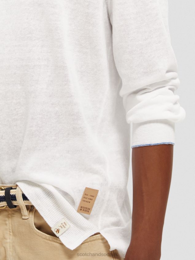 Scotch & Soda Men Linen-Blended Crewneck Sweater LP48HB652 Clothing White