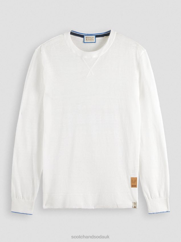Scotch & Soda Men Linen-Blended Crewneck Sweater LP48HB652 Clothing White