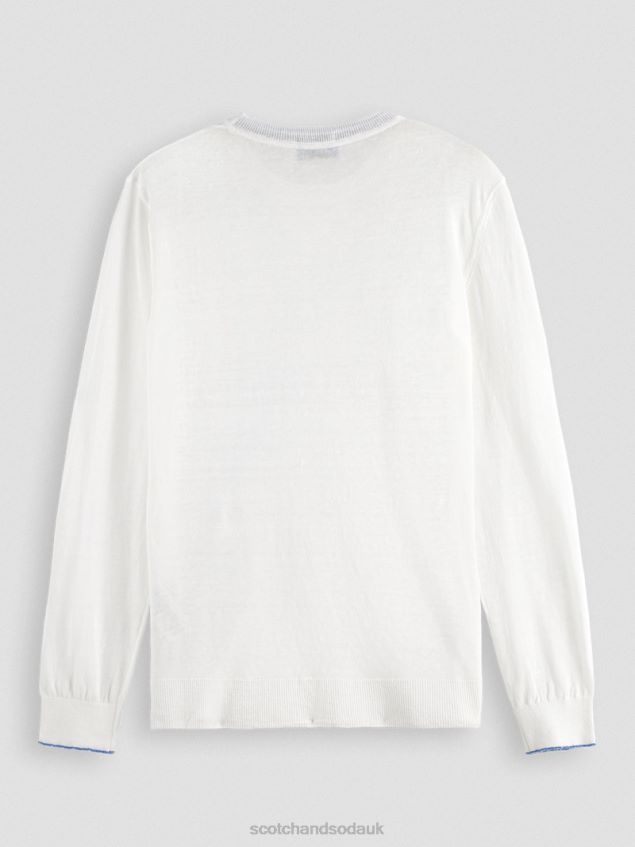 Scotch & Soda Men Linen-Blended Crewneck Sweater LP48HB652 Clothing White