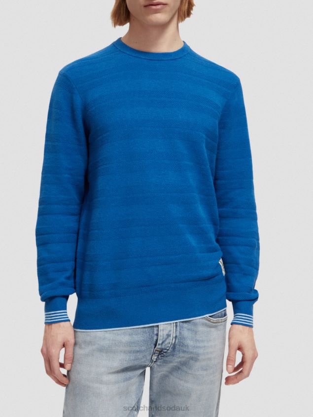 Scotch & Soda Men Linen-Blended Crewneck Sweatshirt LP48HB658 Clothing Rivera Blue