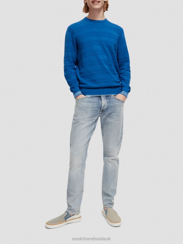 Scotch & Soda Men Linen-Blended Crewneck Sweatshirt LP48HB658 Clothing Rivera Blue