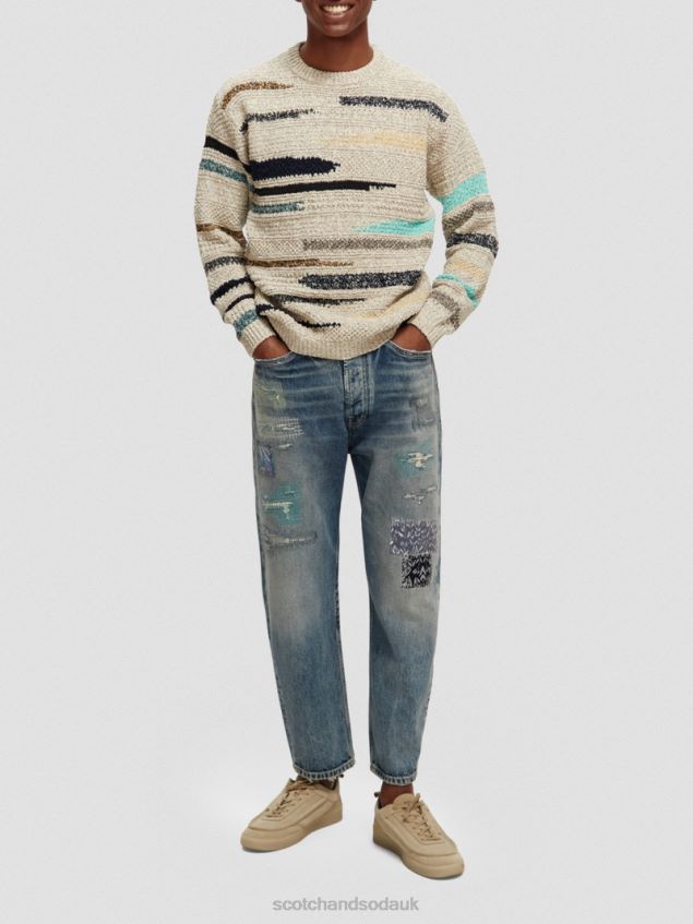 Scotch & Soda Men Melange Jacquard Striped Crewneck Sweater LP48HB630 Clothing Combo A