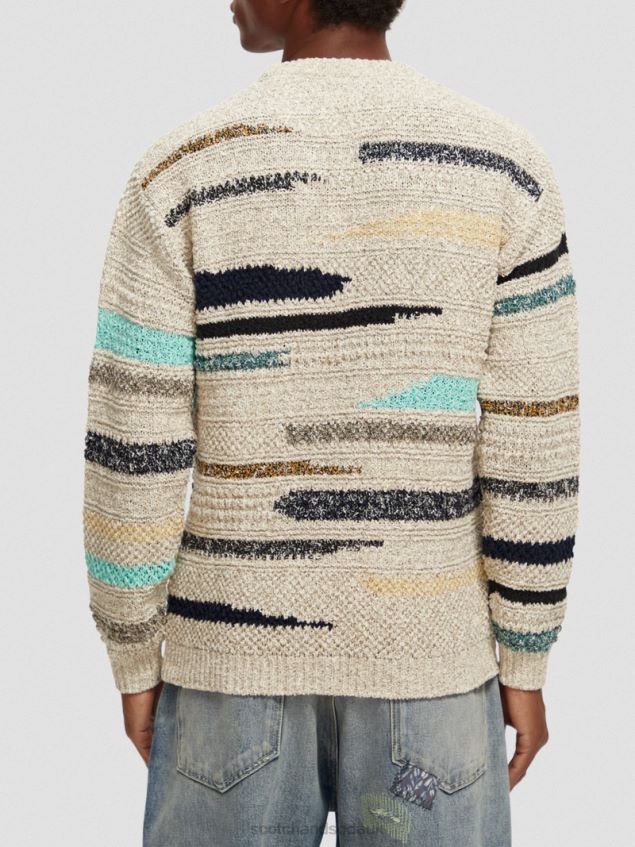 Scotch & Soda Men Melange Jacquard Striped Crewneck Sweater LP48HB630 Clothing Combo A