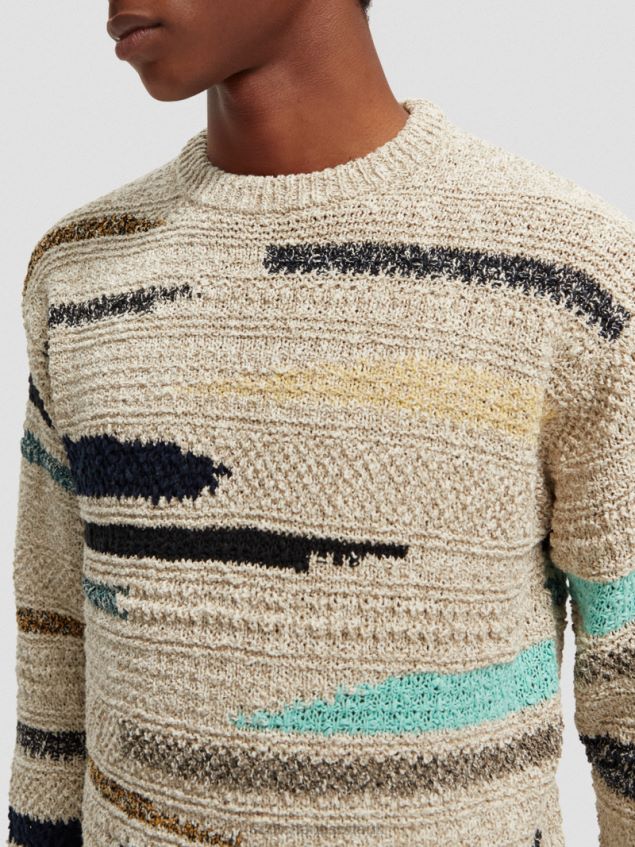 Scotch & Soda Men Melange Jacquard Striped Crewneck Sweater LP48HB630 Clothing Combo A