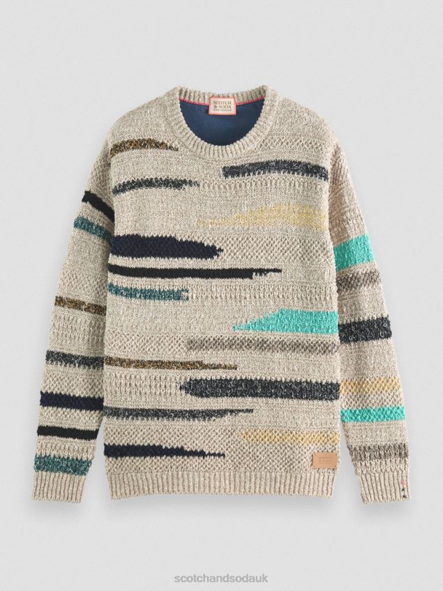 Scotch & Soda Men Melange Jacquard Striped Crewneck Sweater LP48HB630 Clothing Combo A