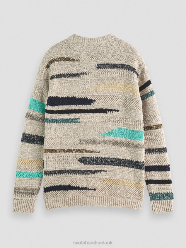 Scotch & Soda Men Melange Jacquard Striped Crewneck Sweater LP48HB630 Clothing Combo A