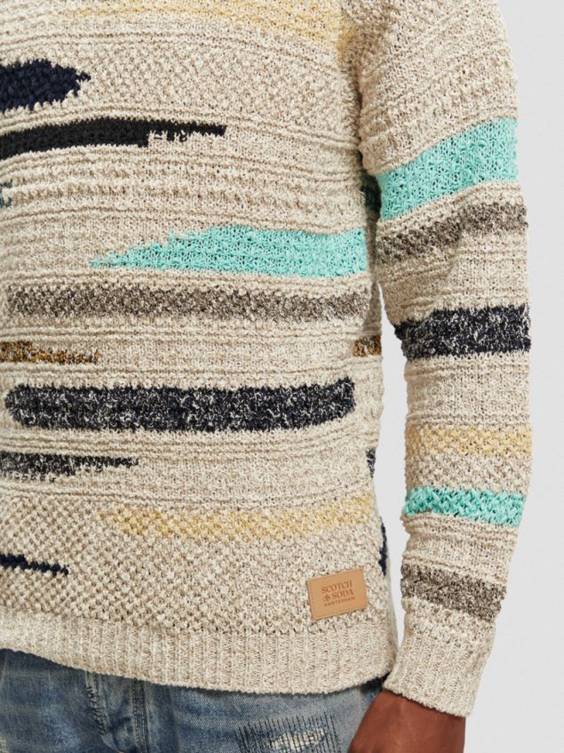 Scotch & Soda Men Melange Jacquard Striped Crewneck Sweater LP48HB630 Clothing Combo A