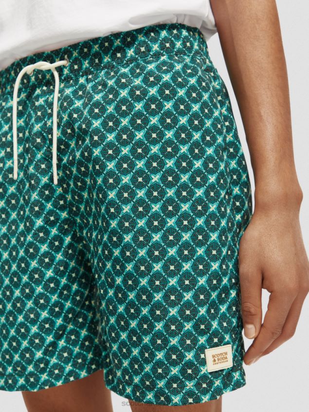 Scotch & Soda Men Mid-Length Printed Swim Short LP48HB669 Clothing Turquoise Tiles Aop