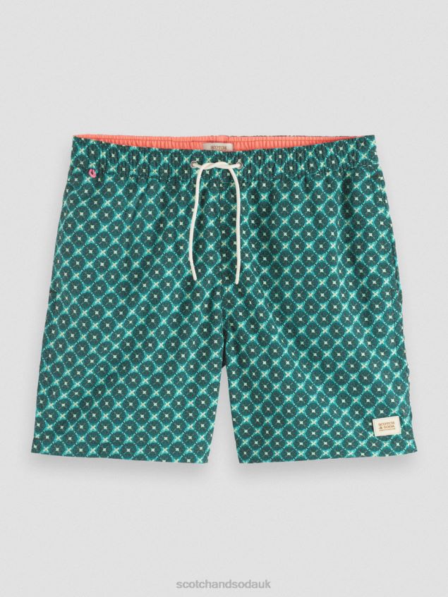 Scotch & Soda Men Mid-Length Printed Swim Short LP48HB669 Clothing Turquoise Tiles Aop