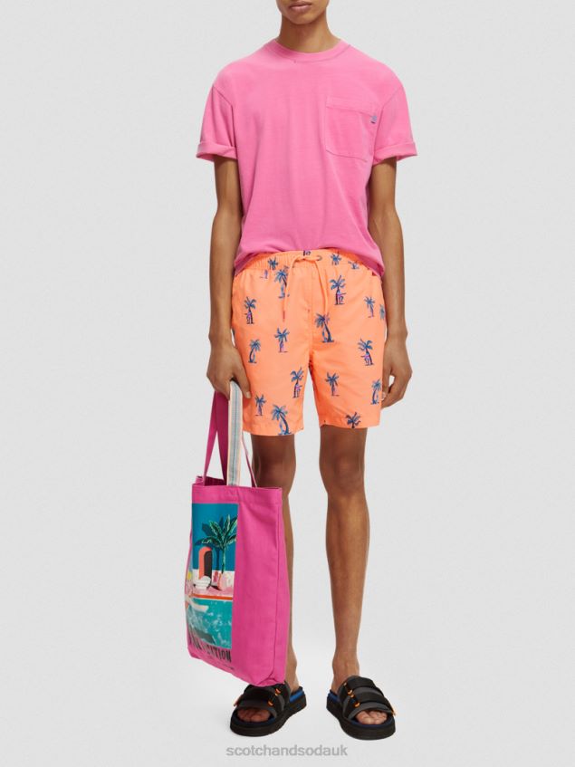 Scotch & Soda Men Mid-Length Printed Swim Short LP48HB672 Clothing Pink Guitar Aop
