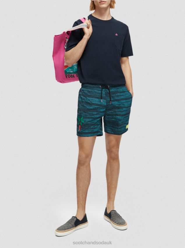 Scotch & Soda Men Printed Mid-Length Swim Shorts LP48HB690 Clothing Blue Stripe