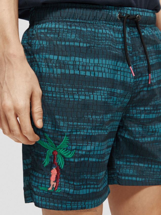 Scotch & Soda Men Printed Mid-Length Swim Shorts LP48HB690 Clothing Blue Stripe