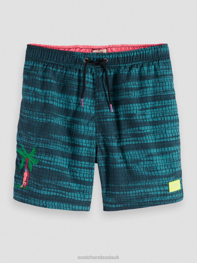 Scotch & Soda Men Printed Mid-Length Swim Shorts LP48HB690 Clothing Blue Stripe