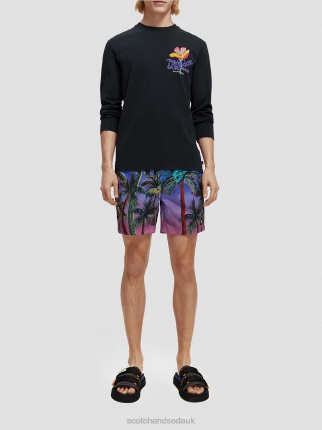 Scotch & Soda Men Printed Mid-Length Swim Shorts LP48HB692 Clothing Navy Aop Palmtrees