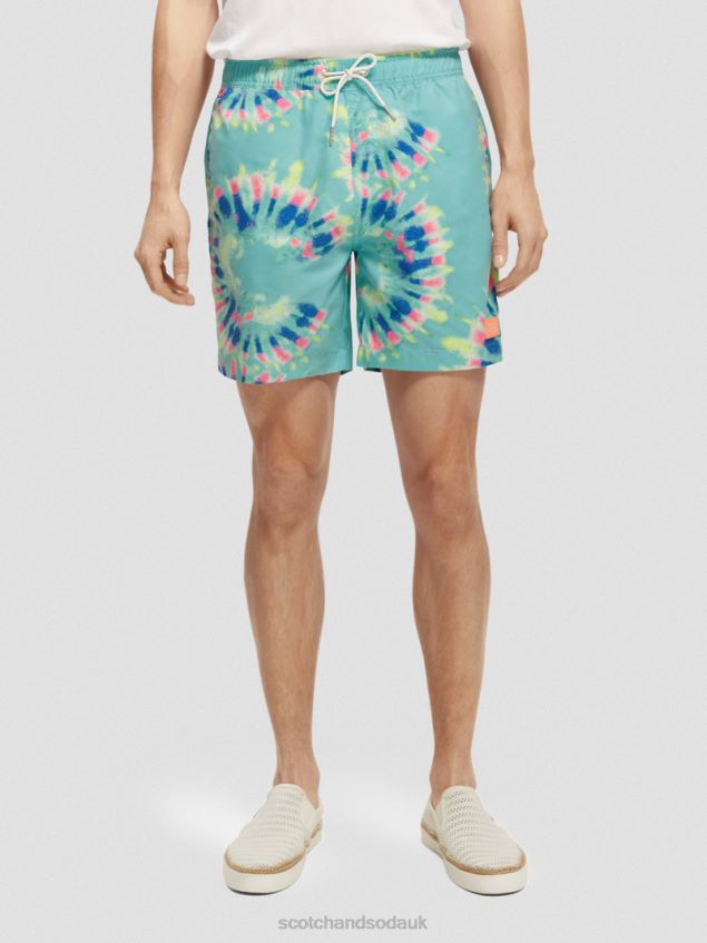 Scotch & Soda Men Printed Tie-Dye Mid-Length Swim Shorts LP48HB685 Clothing Mint Flower Tie Dye