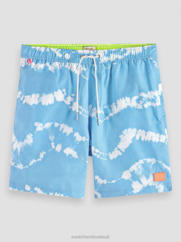 Scotch & Soda Men Printed Tie-Dye Mid-Length Swim Shorts LP48HB687 Clothing Sea Blue Tie Dye