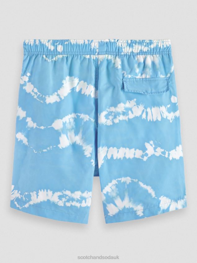 Scotch & Soda Men Printed Tie-Dye Mid-Length Swim Shorts LP48HB687 Clothing Sea Blue Tie Dye