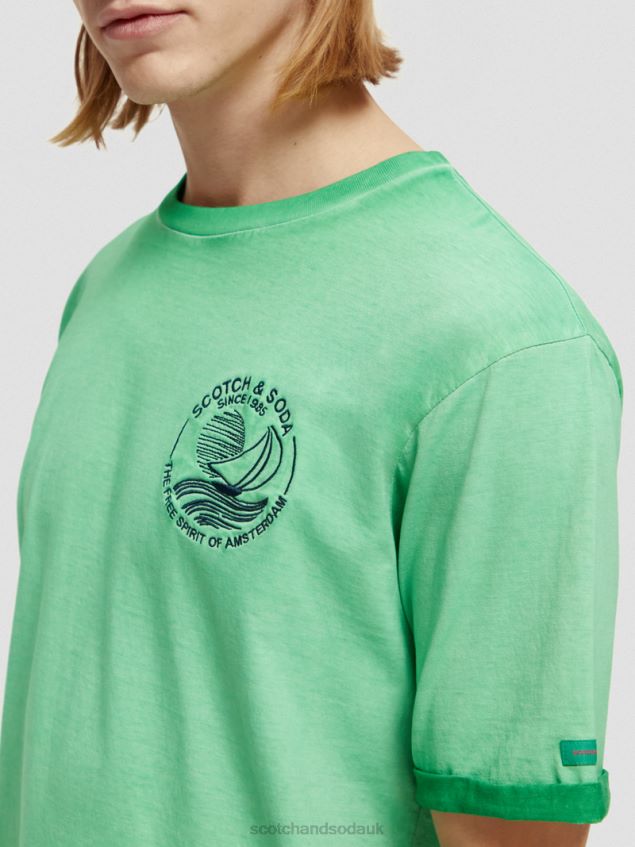 Scotch & Soda Men Cold-Dyed Artwork T-Shirt LP48HB376 Clothing Amazon Green