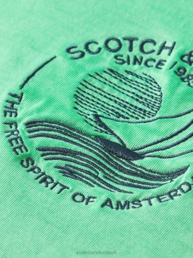 Scotch & Soda Men Cold-Dyed Artwork T-Shirt LP48HB376 Clothing Amazon Green