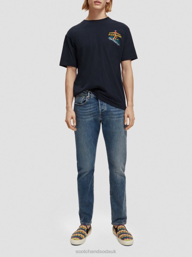 Scotch & Soda Men Embroidered Artwork T-Shirt LP48HB393 Clothing Navy