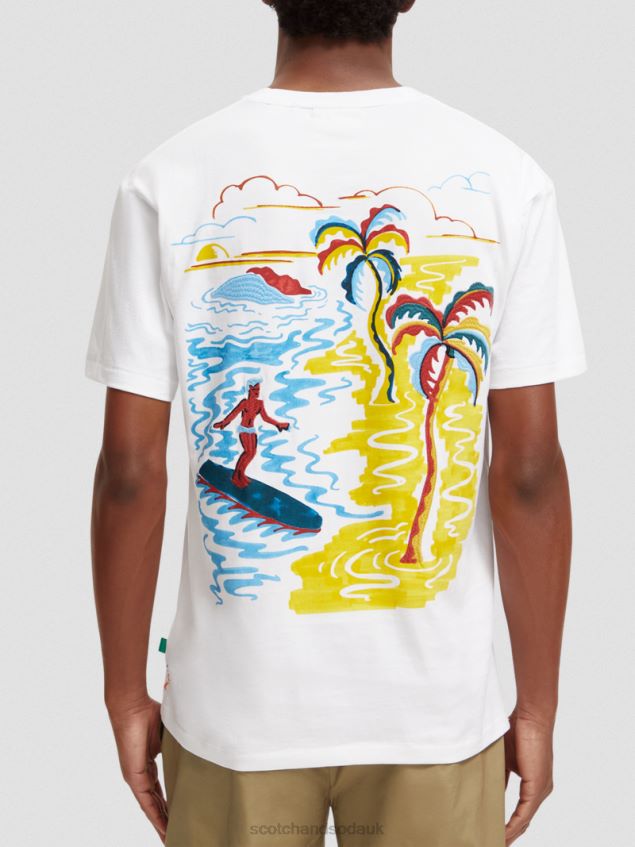 Scotch & Soda Men Embroidered Artwork T-Shirt LP48HB394 Clothing White
