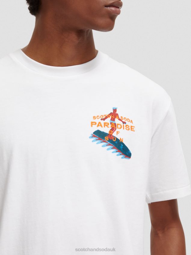 Scotch & Soda Men Embroidered Artwork T-Shirt LP48HB394 Clothing White