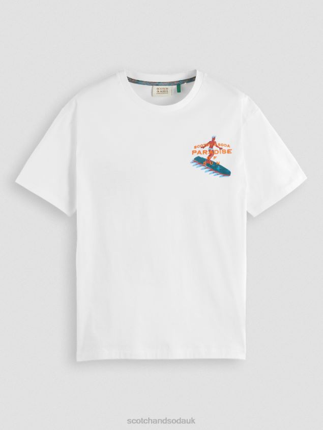 Scotch & Soda Men Embroidered Artwork T-Shirt LP48HB394 Clothing White