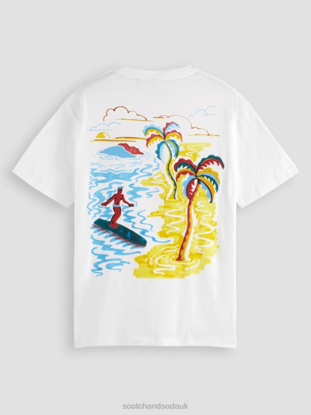 Scotch & Soda Men Embroidered Artwork T-Shirt LP48HB394 Clothing White