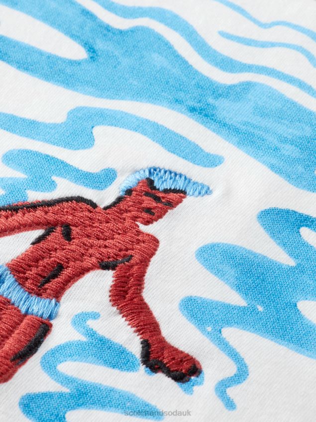 Scotch & Soda Men Embroidered Artwork T-Shirt LP48HB394 Clothing White