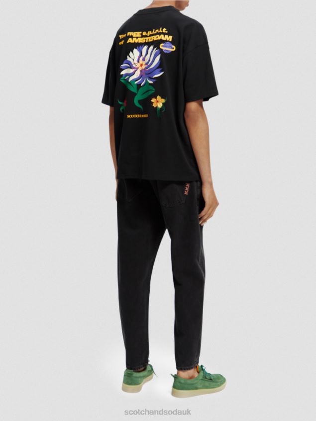 Scotch & Soda Men Embroidered Jersey Artwork T-Shirt LP48HB350 Clothing Black